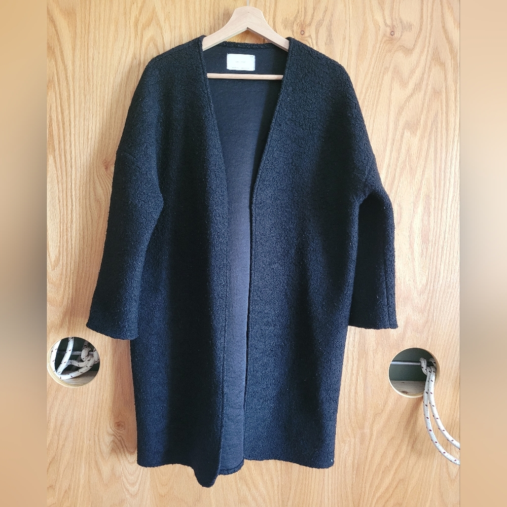 Oak and Fort Classy Black Long Wool Blend cardigan Women XS Oversized Jacket